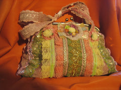 Green/orange/yellow vantage purse with 2 cloth handles