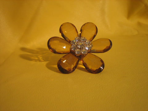 Glass stretchable brown flower  ring