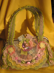 Green/pink vantage purse with 2 cloth handles