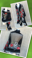 GK Creation - Black with white trimming and red flowers.